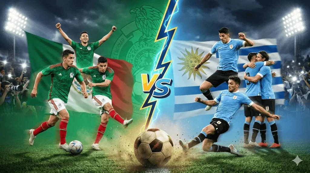 Mexico national football team vs Uruguay national football team preview showing both squads in their iconic jerseys