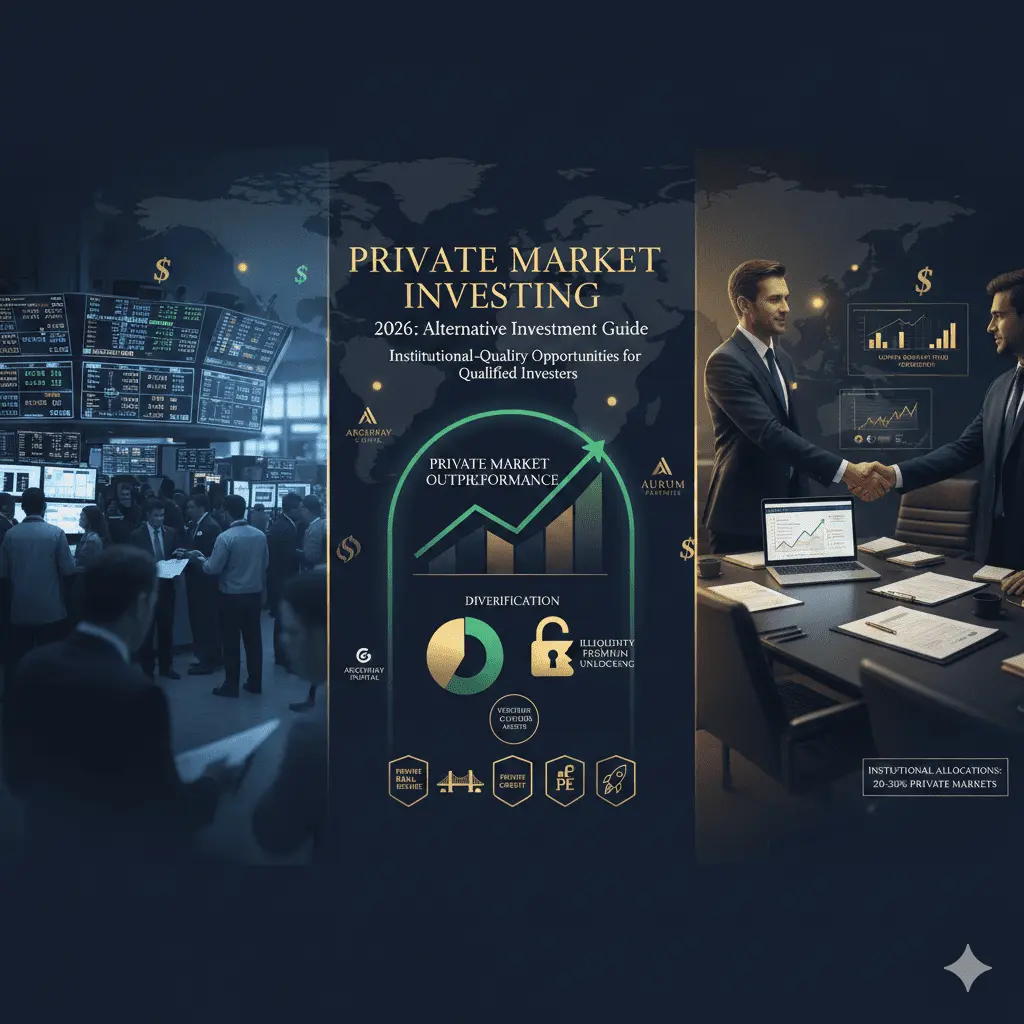 Private market investing concept showing alternative investment opportunities including private equity, real estate, and credit for portfolio diversification