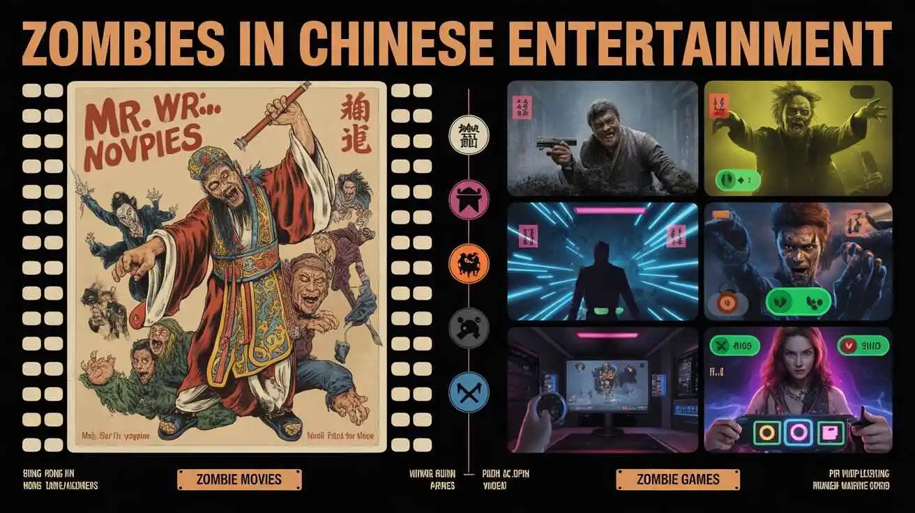 Chinese zombie movies and games showcase comparing traditional jiangshi films with modern gaming entertainment