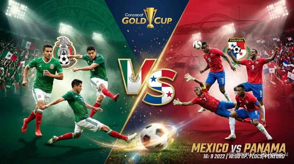 Mexico national football team vs Panama national football team match preview poster showing both teams in their iconic jerseys